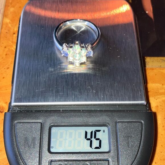 Natural Ethiopian Opal Tanzanite Sterling Silver Ring Size 10 - Picture 9 of 9
